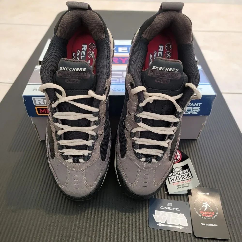 Skechers Men's Gray and Black Slip Resistant Shoes - Picture 6 of 6